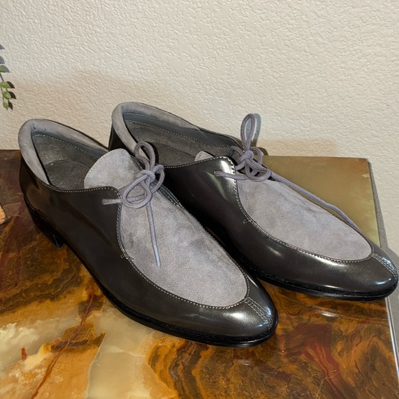AEROSOLES oxfords grey leather, 2 tone patent leather/suede, tie. Sharp! 9 NWOT - Picture 3 of 17